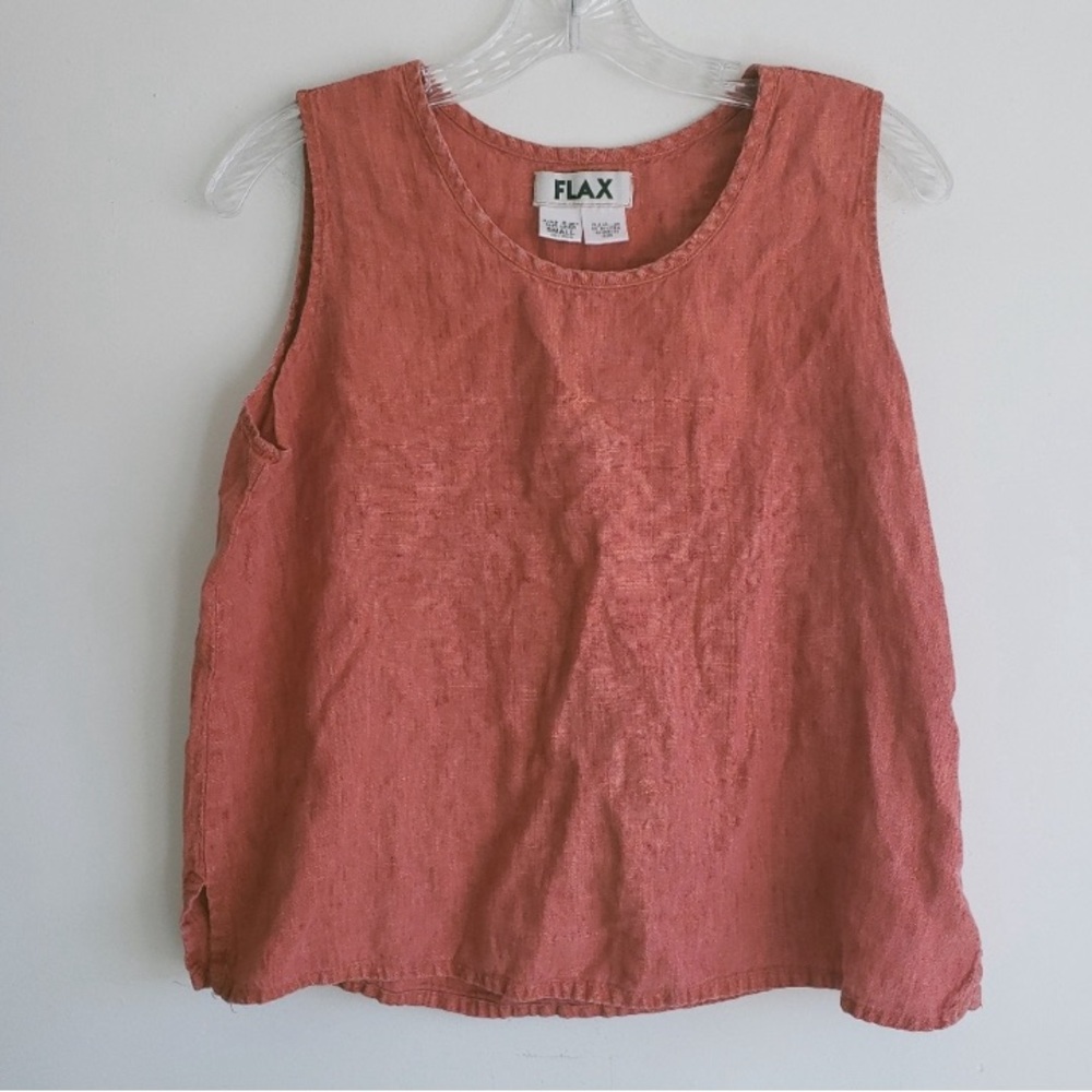 Flax Linen Orange Relaxed Fit Sleeveless Top